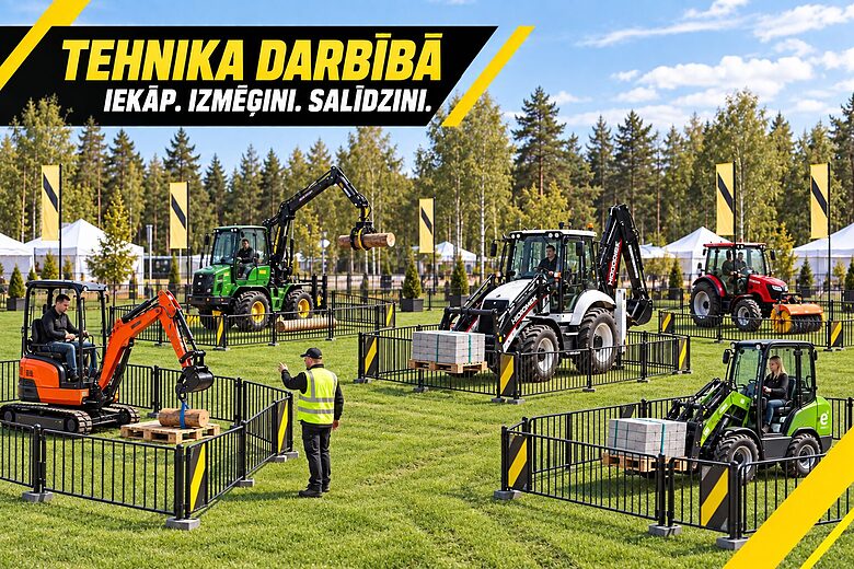 BILTIM TEHNIKA nav tikai statiska ekspozīcija. Šogad individuāli norobežotos demonstrāciju laukumos profesionāli tehnikas operatori varēs iekāpt tehnikā un instruktora vadībā novērtēt tās manevrētspēju, vadības ērtumu, pārskatāmību un iespējas reālam darbam pietuvinātos apstākļos.